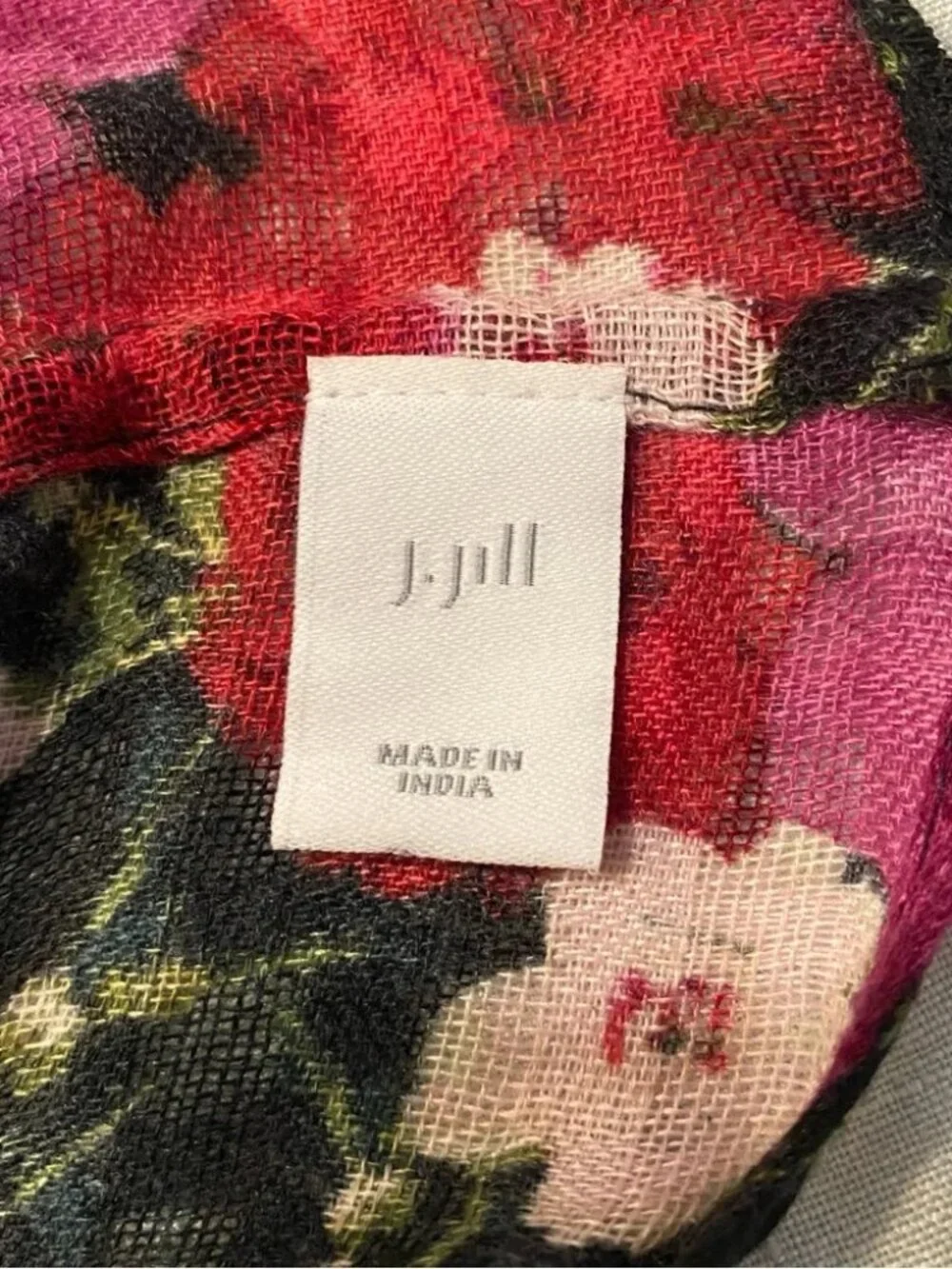 J. Jill black red purple floral print woven infinity scarf